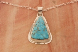 Genuine Kingman Turquoise Sterling Silver Navajo Pendant